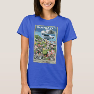 Camiseta Cartaz de Viagem Antigo, Mapa da Ilha Nantucket, M