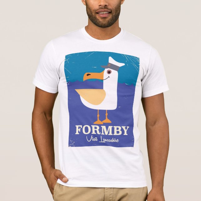 Camiseta Cartaz de viagem da gaivota de Fomby Lancashire (Frente)