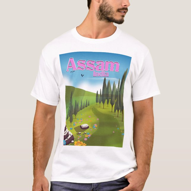 Camiseta Cartaz de viagem de Assam Índia impressão. (Frente)