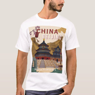 Camiseta Cartaz de Viagem de Pequim China Ilustração Vint