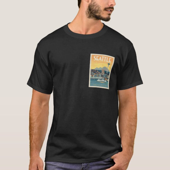 Camiseta Cartaz de Viagem de Seattle Washington (Frente)
