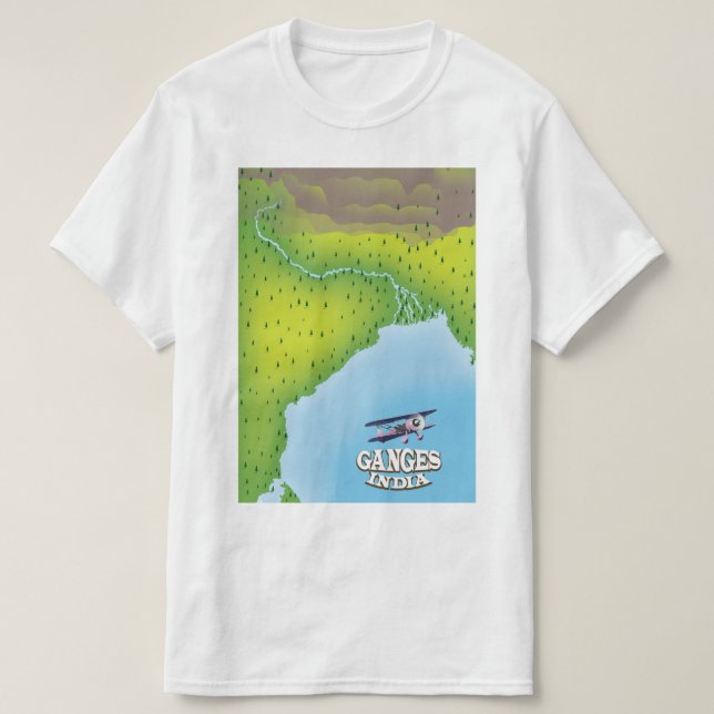 Camiseta Cartaz de viagem do mapa da Índia Ganges (Frente do Design)