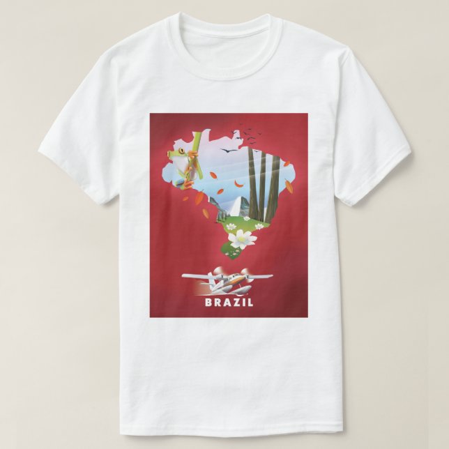 Camiseta Cartaz de viagem ilustrado do Brasil. (Frente do Design)