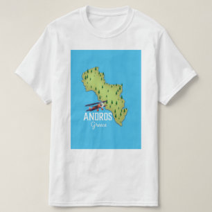 Camiseta Cartaz de viagem ilustrado do mapa grego de Andros