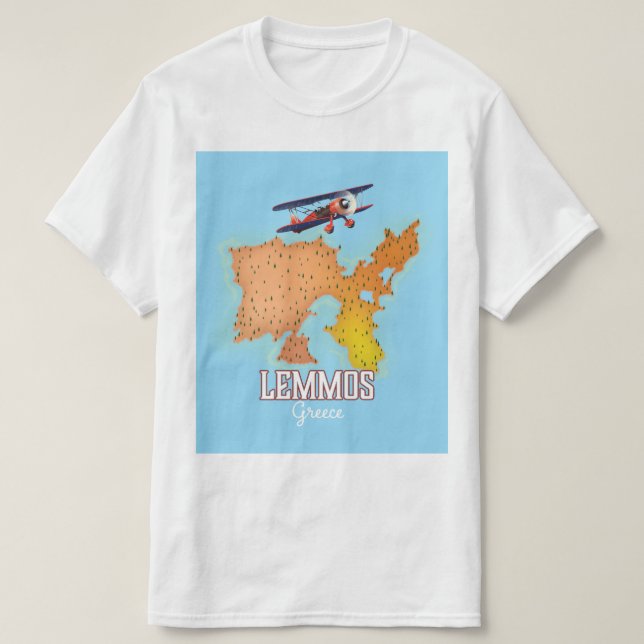 Camiseta Cartaz de viagem ilustrado do mapa grego de Lemmos (Frente do Design)