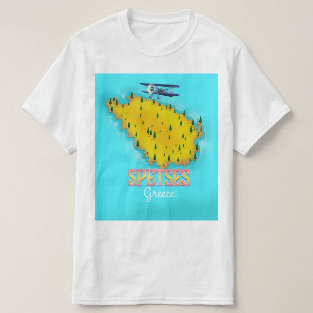 Camiseta cartaz de viagem mapa da ilha grega de Spetses (Frente do Design)
