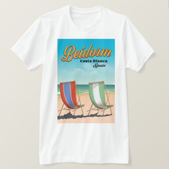 Camiseta cartaz de viagem para a praia de Benidorm (Frente do Design)