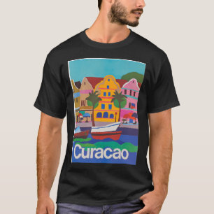 Camiseta Cartaz de Viagem Retro Vintage de Curaçao