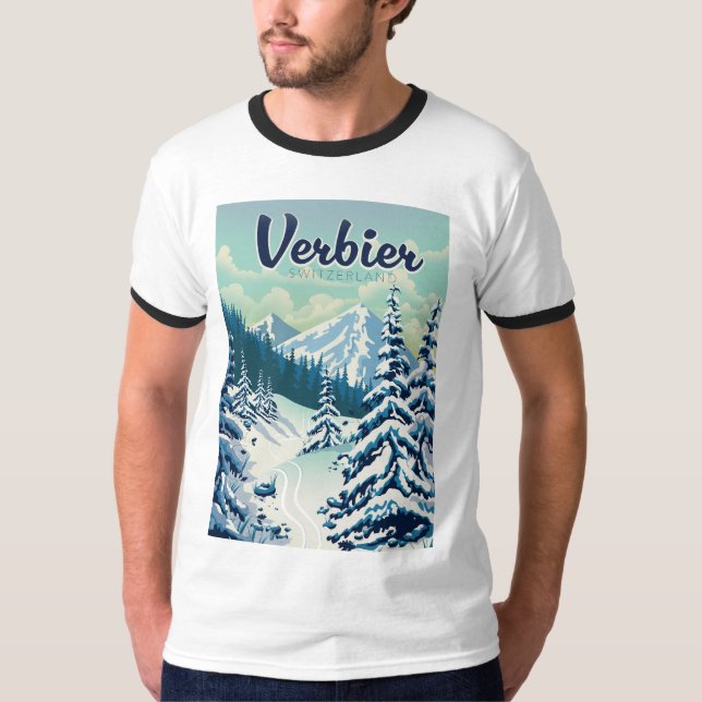 Camiseta Cartaz de viagem Verbier Suíça (Frente)