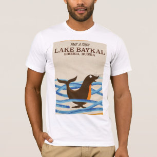 Camiseta cartaz de viagem vintage do lago Baikal foca