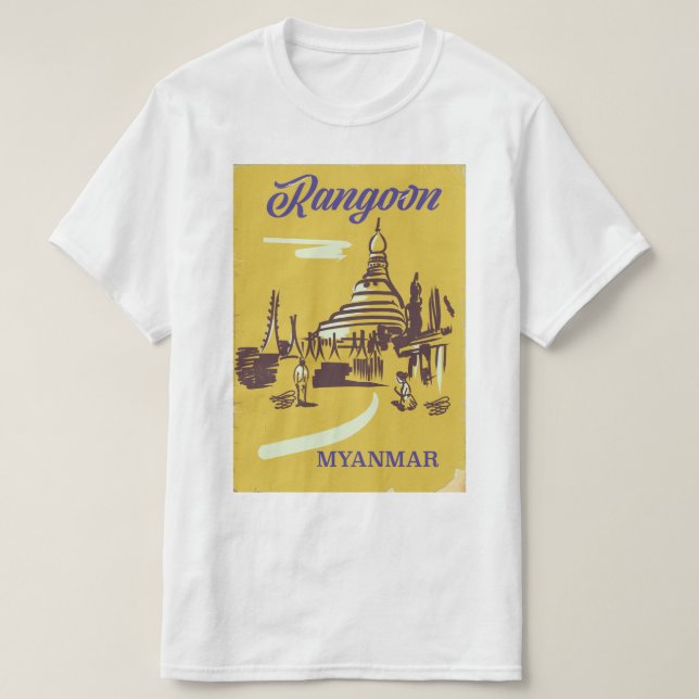 Camiseta Cartaz de viagem vintage Rangoon Myanmar (Frente do Design)