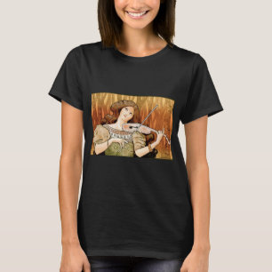 Camiseta Cartaz de Violino Art Nouveau Vintage Música Ele