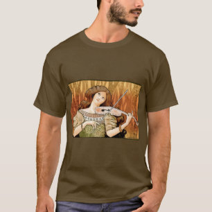 Camiseta Cartaz de Violino Art Nouveau Vintage   Música Ele