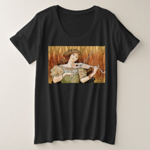 Camiseta Cartaz de Violino Art Nouveau Vintage Música Ele