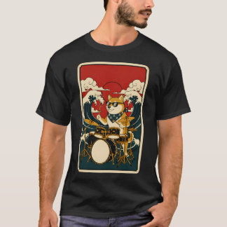Camiseta Cartaz do baterista Shiba Inu Onda Japonesa Legal