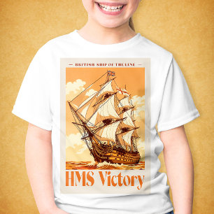Camiseta Cartaz do HMS Victory Ícone Britânico Navio de Lin