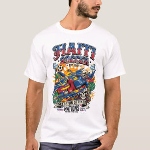 Camiseta Cartaz Estilo Haiti Futebol Esqueleto Atacante Naç