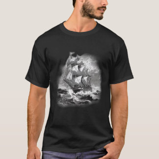 Camiseta Cartaz Marítimo de Linha Branca de Navio à Vela Vi