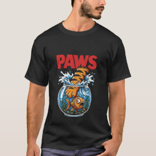 Camiseta Cartaz Paródia de Filme Paws Gato Peixe Dourado En
