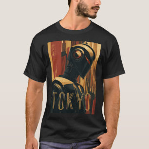 Camiseta Cartaz Retro Art Déco de Tóquio com Robô Futurista