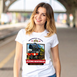 Camiseta Cartaz Retro da Locomotiva a Vapor Flying Scotsman