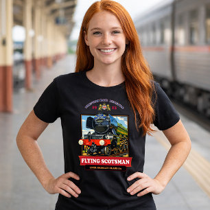 Camiseta Cartaz Vintage da Locomotiva a Vapor Flying Scotsm