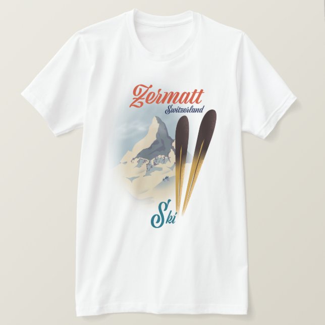 Camiseta Cartaz vintage de esqui Zermatt Suíça (Frente do Design)
