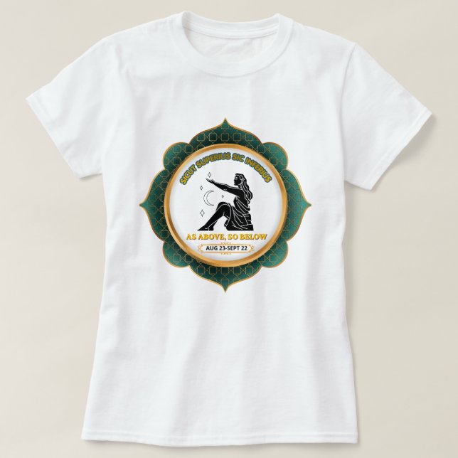Camiseta Cartaz Zodíaco de Virgem Celestial Vintage (Frente do Design)