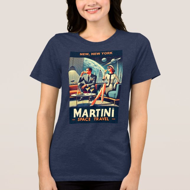 Camiseta Cartazes de Viagens Espaciais Martini Novos, Nova  (Frente)