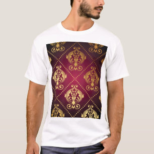 Camiseta Carteira de Vintage do Ornament Dourado Maroon
