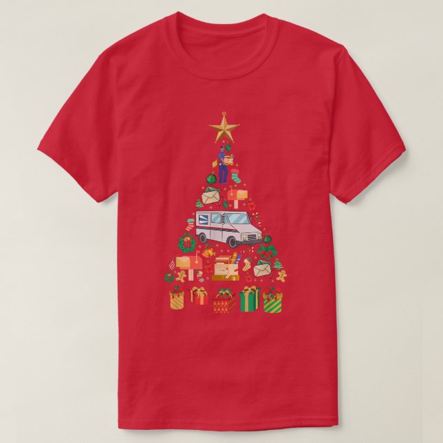 Camiseta Carteiro Festivo Xmas Tree Design (Frente do Design)