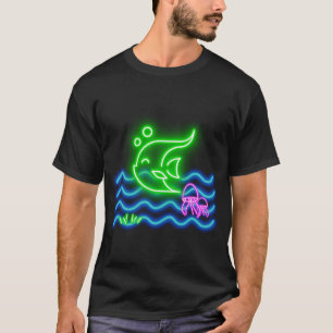 Camiseta Cartões Postais Neon Peixe Impressão Neon
