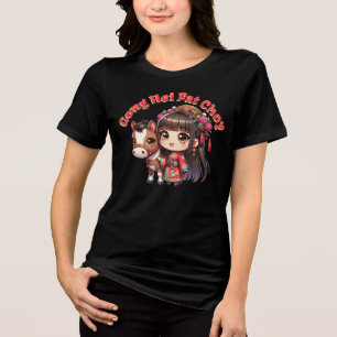 Camiseta Cartografia Chinesa, Cavalo de Ano Novo e Rapariga