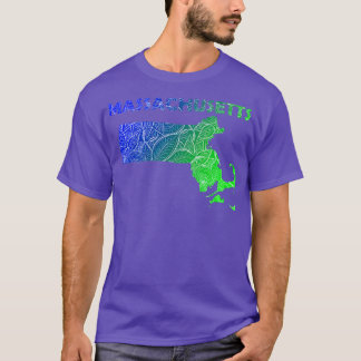 Camiseta Cartografia colorida da mandala de Massachusetts c