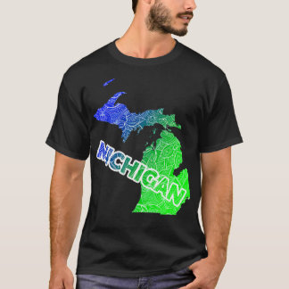 Camiseta Cartografia colorida da mandala de Michigan com te