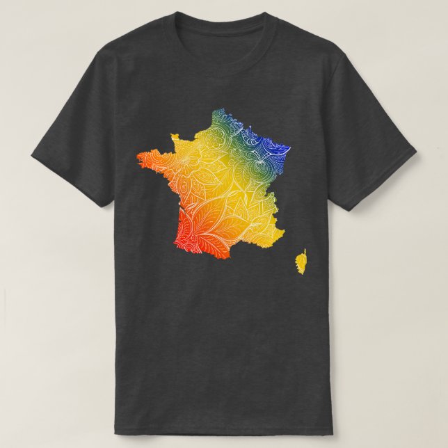 Camiseta Cartografia colorida da mandala em França com text (Frente do Design)