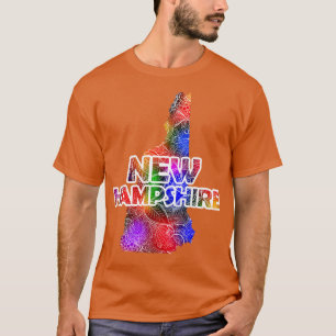 Camiseta Cartografia colorida da mandala em New Hampshire c