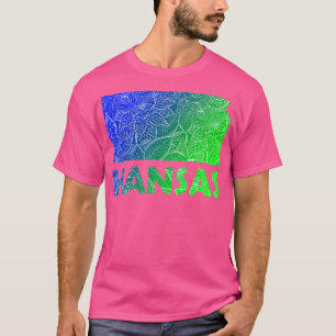 Camiseta Cartografia colorida de mandala do Kansas com text