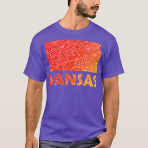 Camiseta Cartografia colorida de mandala do Kansas com text