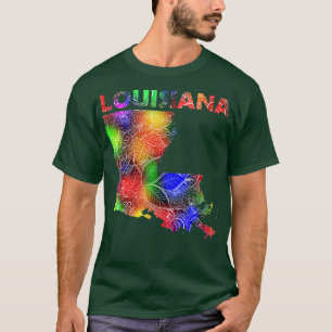 Camiseta Cartografia colorida de mandala em Louisiana com t