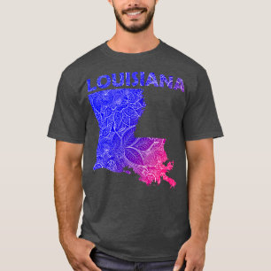 Camiseta Cartografia colorida de mandala em Louisiana com t