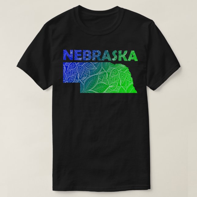 Camiseta Cartografia colorida de mandala em Nebraska com te (Frente do Design)