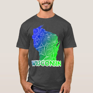 Camiseta Cartografia colorida de mandala em Wisconsin com t