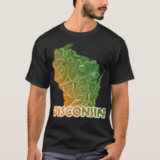Camiseta Cartografia colorida de mandala em Wisconsin com t