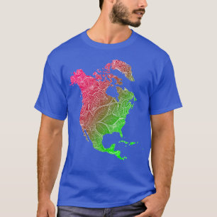 Camiseta Cartografia colorida de mandala na América do Nort