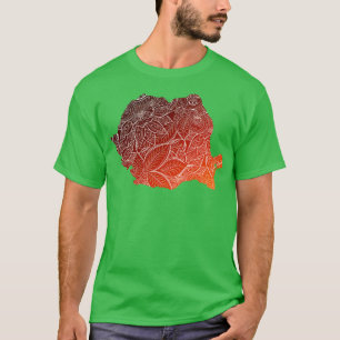 Camiseta Cartografia colorida de mandala na Romênia com tex
