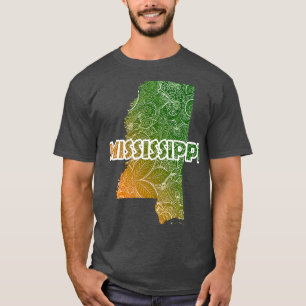 Camiseta Cartografia colorida de mandala no Mississippi com