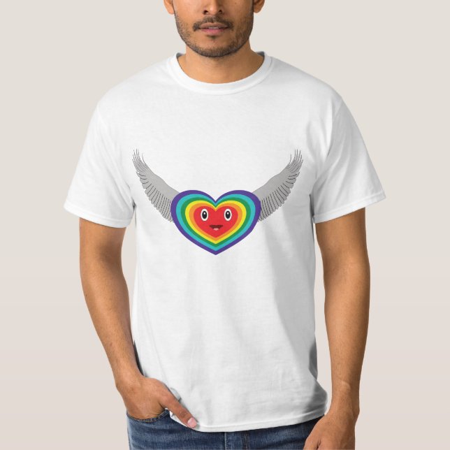 Camiseta Cartografia de coração com cores arco-íris, voando (Frente)