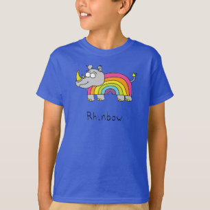 Camiseta Cartografia Engraçado Rhino Rainbow Cute Kids