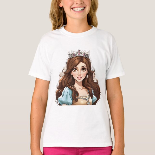 Camiseta Cartografia Princesa Cabelo Longo, Tiara Crown Bal (Frente)